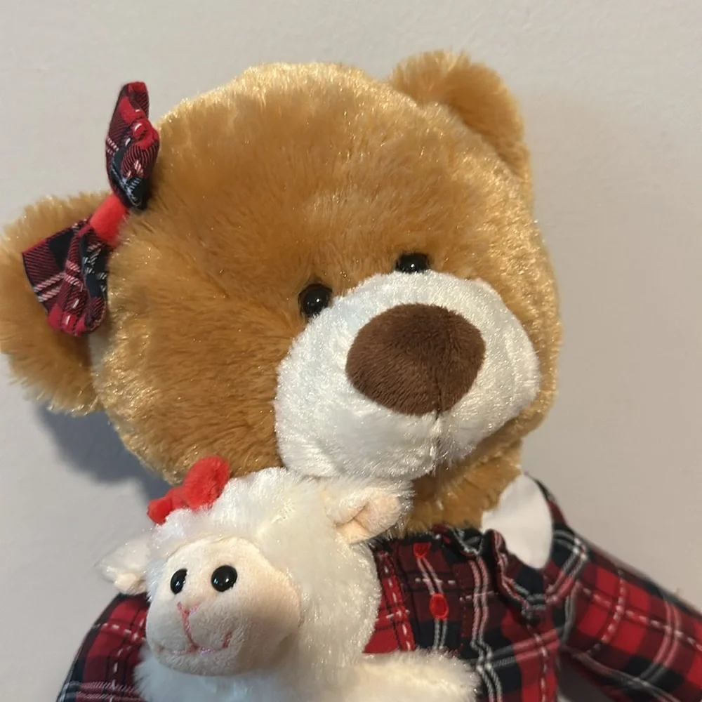 Brooks Brothers 19” plush Teddy Bear w/ lamb. Dressed in Red Plaid dress.